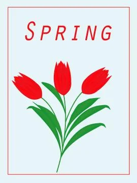 Spring flower landscape. Spring blooming spring flowers against blue backgrou Stock Illustration
