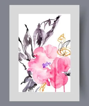 Spring flower with large and pink petals grows in meadow under open sunny sky Stock Illustration
