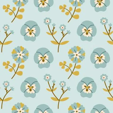 Spring flower pattern on blue background. Flower flat pattern. Flower background 스톡 일러스트
