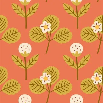 Spring flower pattern on red background. Flower flat pattern. Flower background Stock Illustration