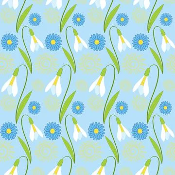 Spring flower pattern vector seamless with snowdrop. Springtime print. Stock Illustration