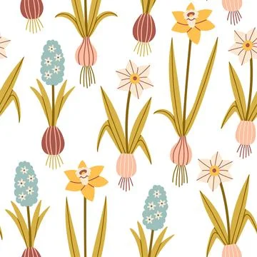 Spring flower pattern on white background. Flower flat pattern. Flower Stock Illustration