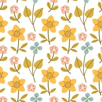 Spring flower pattern on white background. Flower flat pattern. Flower Illustrazione stock