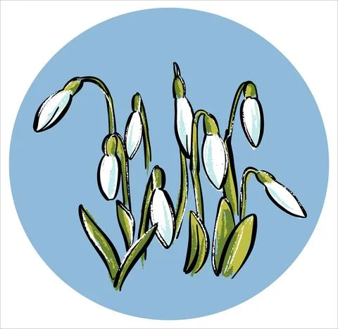 Spring flower primrose snowdrop. In a circle in the form of an emblem. Stock Illustration