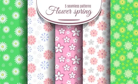 Spring flower seamless pattern set. Cute floral backgrounds collection for yo Stock Illustration