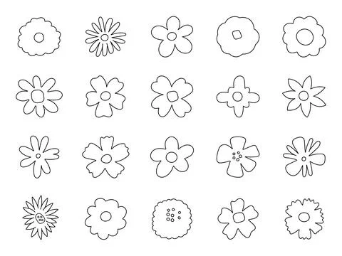 Spring flower set in outline line art Stock Illustration