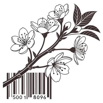 Spring Flower Silhouettes Emerging from a Barcode Design Illustrazione stock