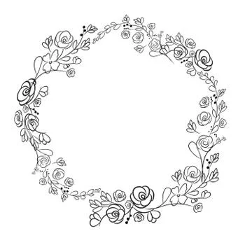 Spring flower wreath laurel branches. Vector hand drawn design elements. Stock Illustration