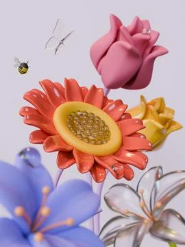 Spring Flowers 3D Render Background Stock Illustration