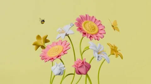 Spring Flowers 3D Render Background Illustration Stock Illustration
