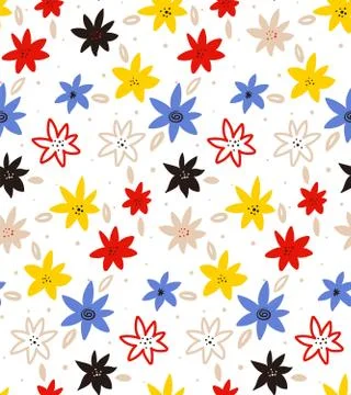 Spring flowers. Abstract Hand Drawn Floral Vector. Summer colorful patern with Stock Illustration