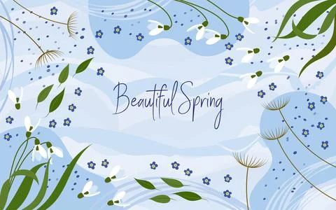 Spring flowers, abstract pattern background. Cute plant, doodle graphic ele.. Stock Illustration