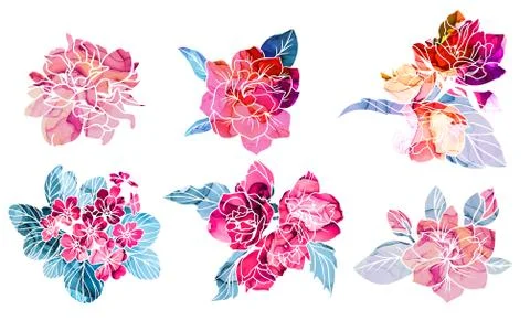 Spring flowers with alcohol ink texture on background Stock Illustration