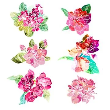 Spring flowers with alcohol ink texture on background Stock Illustration