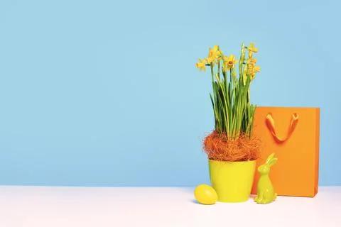 Spring flowers and Easter eggs. Happy Easter card Stock Photos