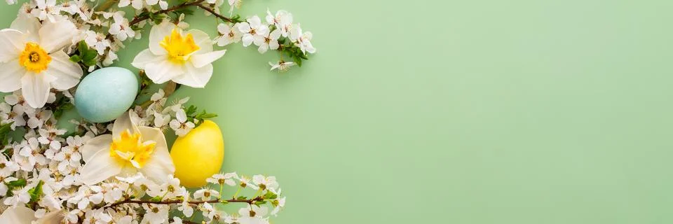 Spring flowers and Easter eggs Stock Photos