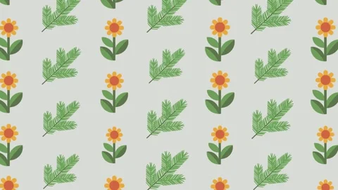 Spring Flowers and Green Pine Branch Pattern Stock Footage 333327671