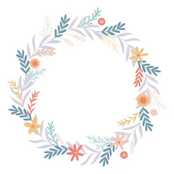Spring flowers and herbs round wreath Stock Illustration