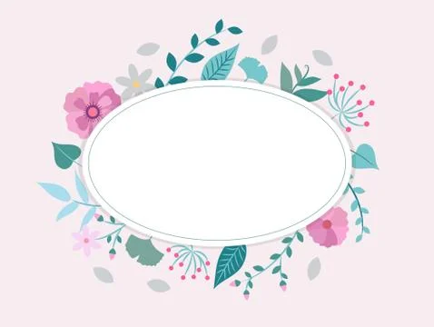 Spring flowers and leaves frame, vector illustration design template with copy Illustrazione stock
