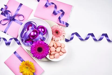 Spring flowers and sweets Stock Photos
