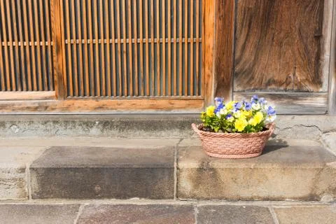 Spring flowers on basket Stock Photos