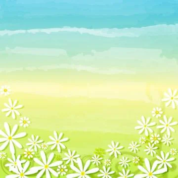 Spring flowers in blue green background Stock Illustration
