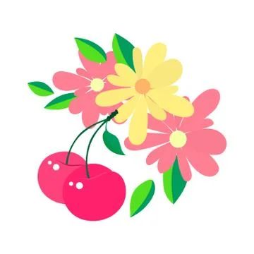Spring flowers branches with cherry in pastel color. Fashion vector ornament Stock Illustration