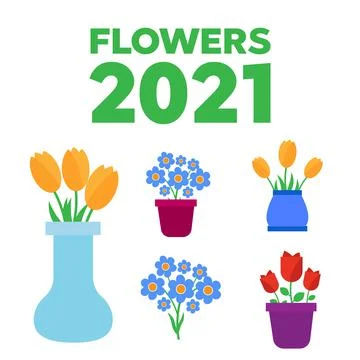 Spring flowers. Cute vector spring flowers icons. Simple flowers vector Stock Illustration