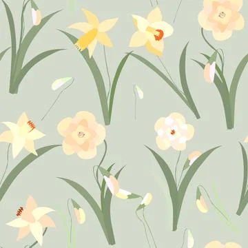 Spring flowers daffodils pattern without background Illustrazione stock