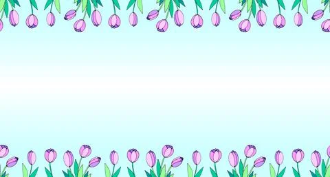 Spring flowers. Frame from pink tulips. Vector doodle hand drawn isolated. Ho Stock Illustration
