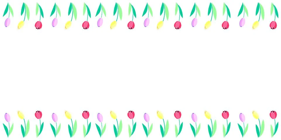 Spring flowers. Frame from red, pink, yellow tulips. Vector horizontal top an Stock Illustration