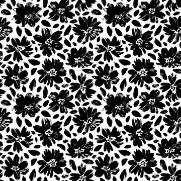 Spring flowers hand drawn vector seamless pattern. Illustrazione stock