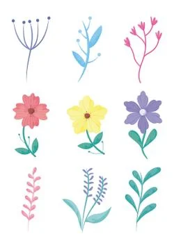 Spring flowers icon set over white background, colorful design Ilustração Stock