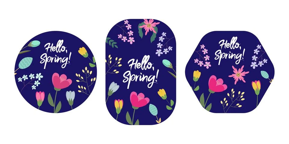Spring flowers labels. Set of Spring flowers banner Stock Illustration