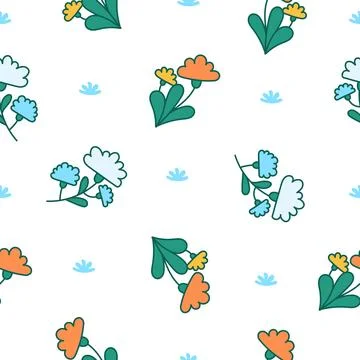 Spring flowers with leaves. Seamless pattern. Stock Illustration