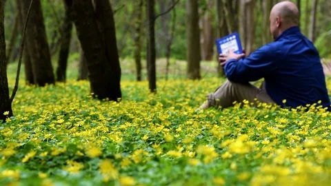 Spring Flowers - One Person Reading Stock Footage 74555086