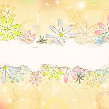 Spring flowers over beige old paper background with circles Stock Illustration