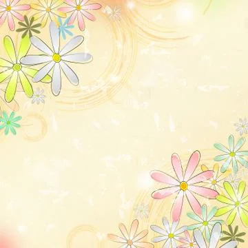 Spring flowers over beige old paper background with circles Stock Illustration