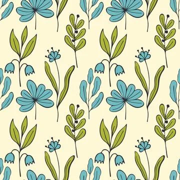 Spring flowers pattern, doodle hand drawn stylized. Stock Illustration
