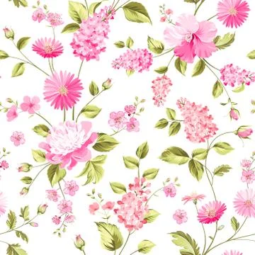 Spring flowers pattern. White background Stock Illustration