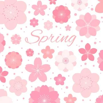 Spring flowers, pink blossoms background, flat Stock Illustration