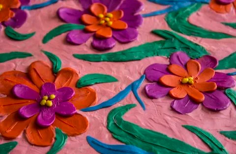 Spring flowers of plasticine 스톡 사진
