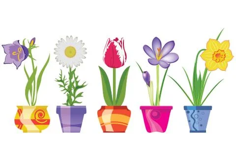 Spring Flowers In Pots vector Stock Illustration