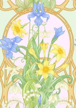 Spring flowers seamless pattern, background. Stock Illustration