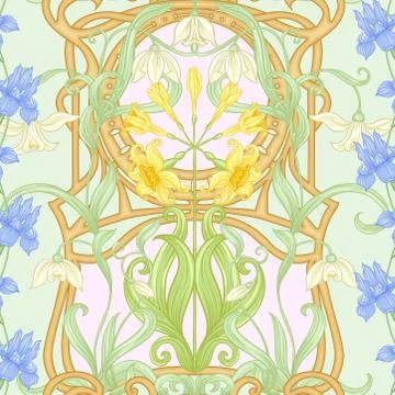 Spring flowers seamless pattern, background. Stock Illustration