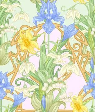 Spring flowers seamless pattern, background. Stock Illustration