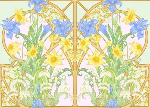 Spring flowers seamless pattern, background. Stock Illustration