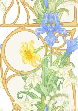 Spring flowers seamless pattern, background. Illustrazione stock