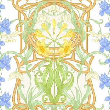 Spring flowers seamless pattern, background. Stock Illustration