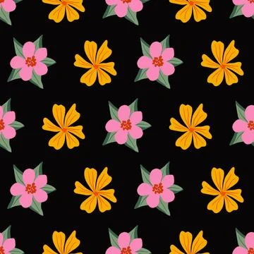 Spring flowers seamless pattern design on black background Stock Illustration